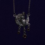 Moon Fairy and Pentacle Necklace with Red Rems
